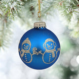 Glass Christmas Tree Ornaments - 67mm/2.625" [4 Pieces] Decorated Balls from Christmas by Krebs Seamless Hanging Holiday Decor (Frost with Blue & Silver Bethlehem Scene)