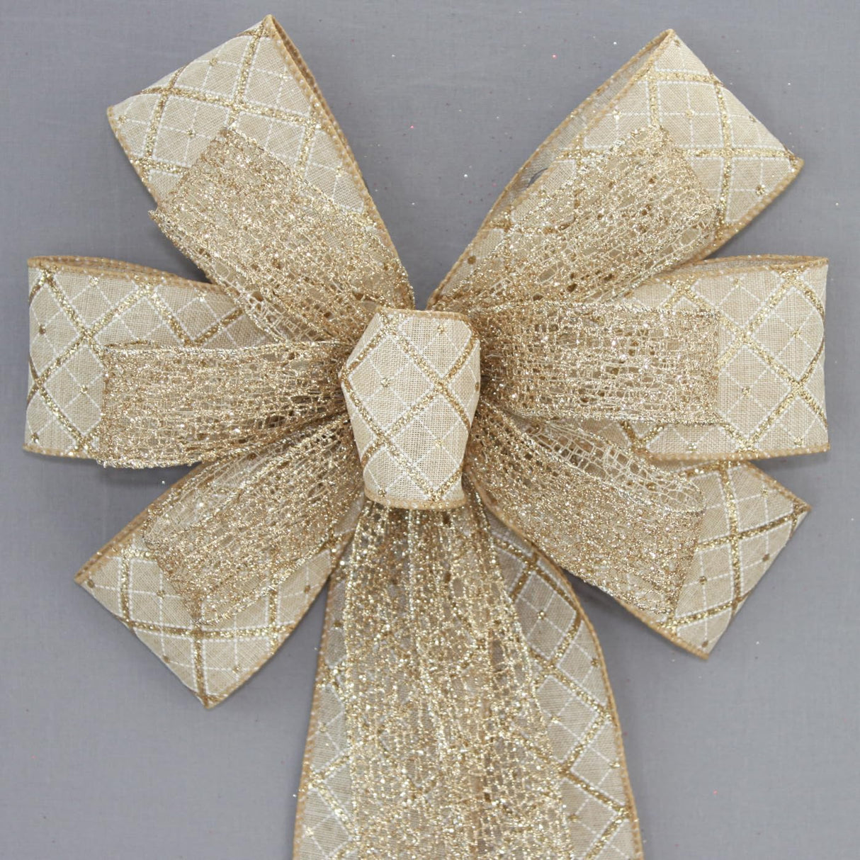 Ivory Gold Branches Christmas Wreath Bow - Package Perfect Bows Made in USA