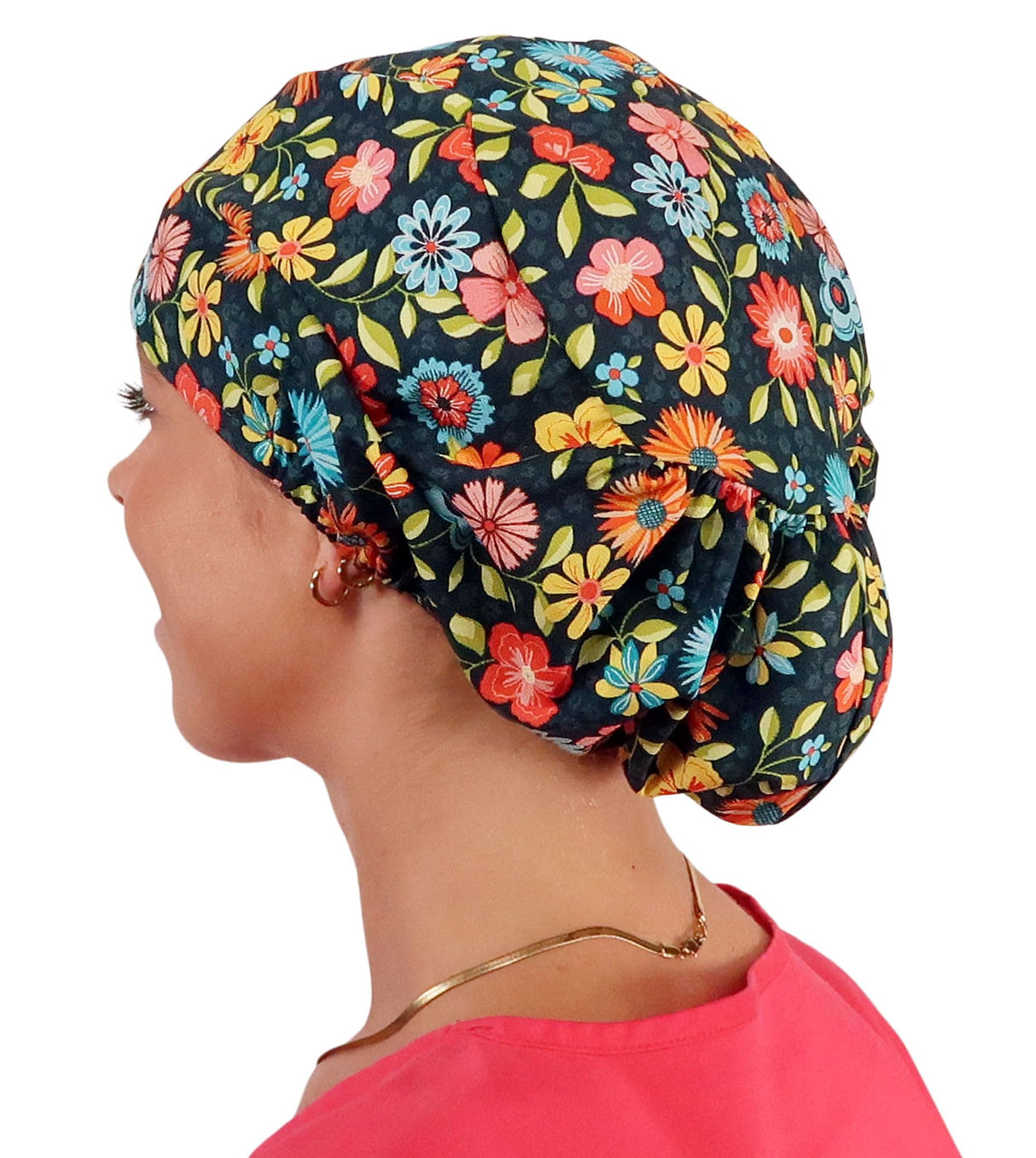 Sparkling EARTH Riley Medical Scrub Caps with Flat Front and Roomy Back - Adjustable Cord Lock Closure - Made in The USA!