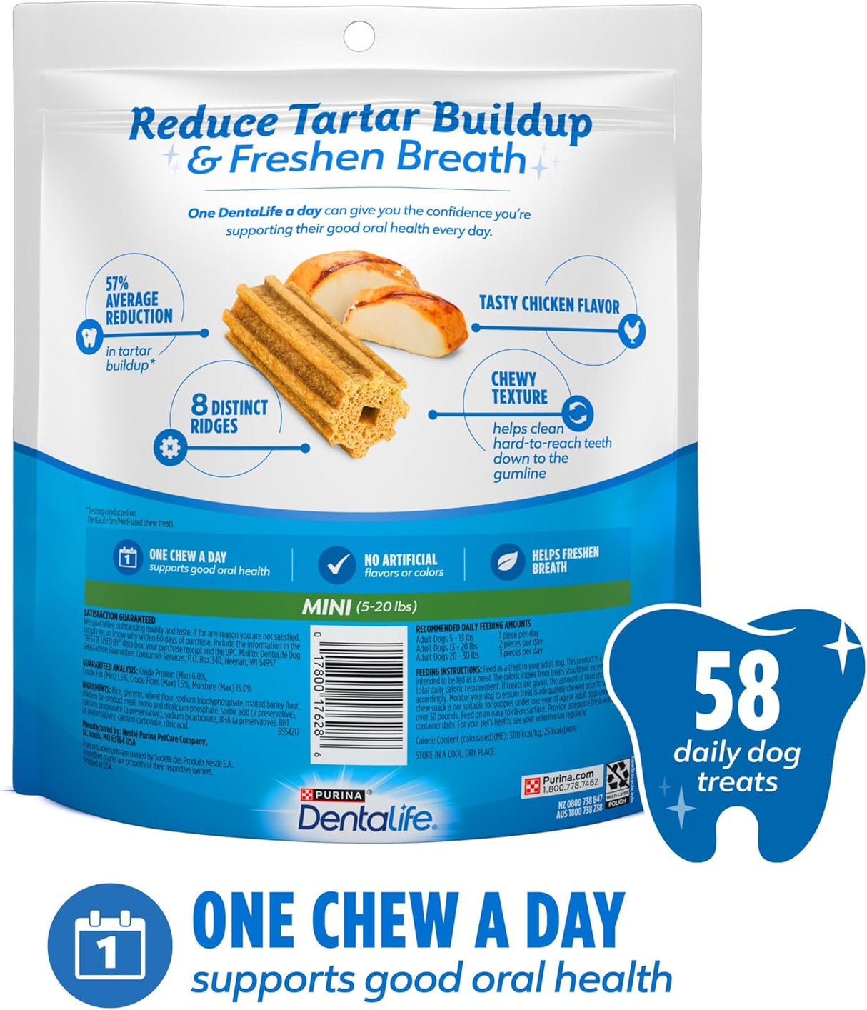 Purina Dentalife Daily Oral Care Chicken Flavor Toy Breed Dog Dental Chews - 58 ct. Pouch