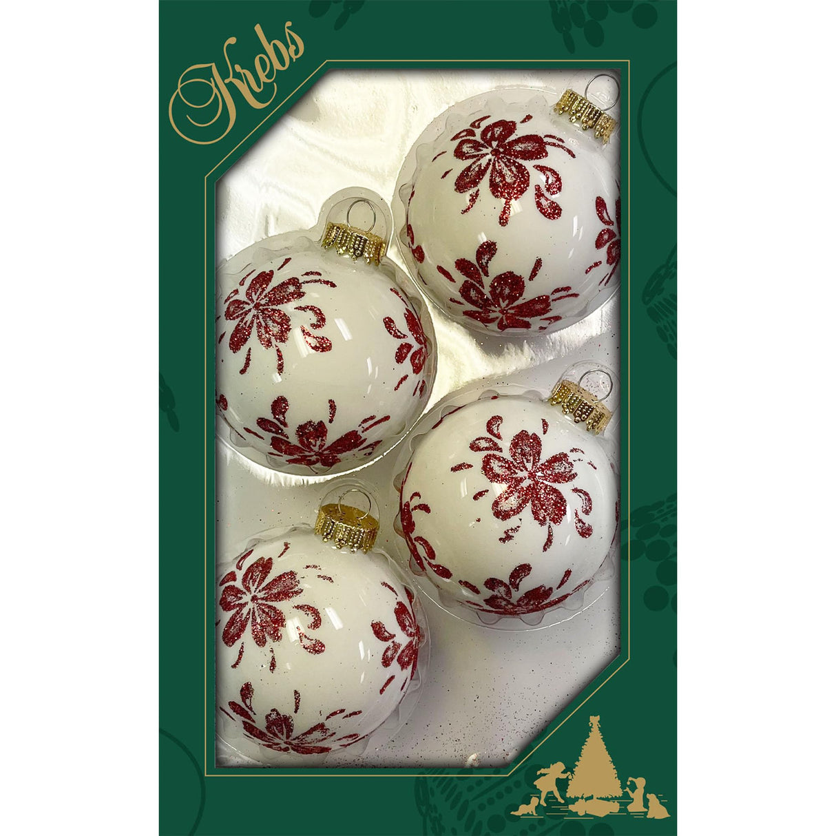 Glass Christmas Tree Ornaments - 67mm/2.625" [4 Pieces] Decorated Balls from Christmas by Krebs Seamless Hanging Holiday Decor (Frost with Blue & Silver Bethlehem Scene)