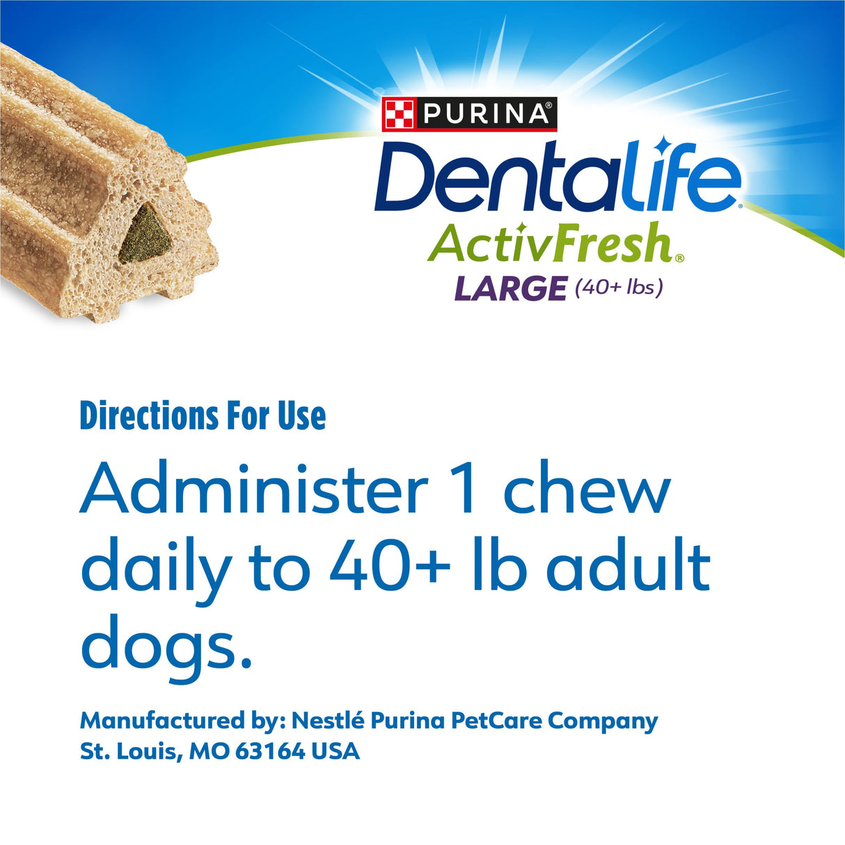 Purina DentaLife ActivFresh Chicken Flavor Large Breed Adult Dog Dental Chews – Multipack - 30 ct. Pouch