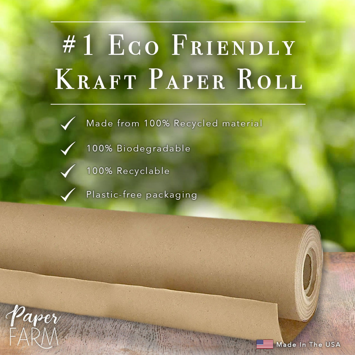 Eco Kraft Wrapping Paper Roll (Jumbo) | Biodegradable Recycled Material | Made in the USA | Multi-use: Natural Wrapping Paper, Table Runner, Moving, Packing & Shipping | 30” x 1200” (100ft)