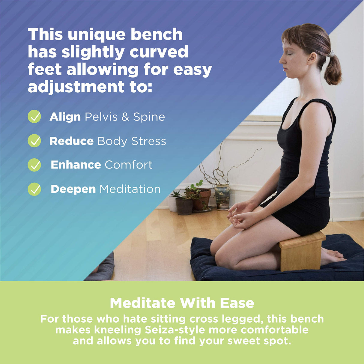 Bamboo Meditation Kneeling Bench - Best Design - New Magnetic Attached Legs - Portable - Ergonomic