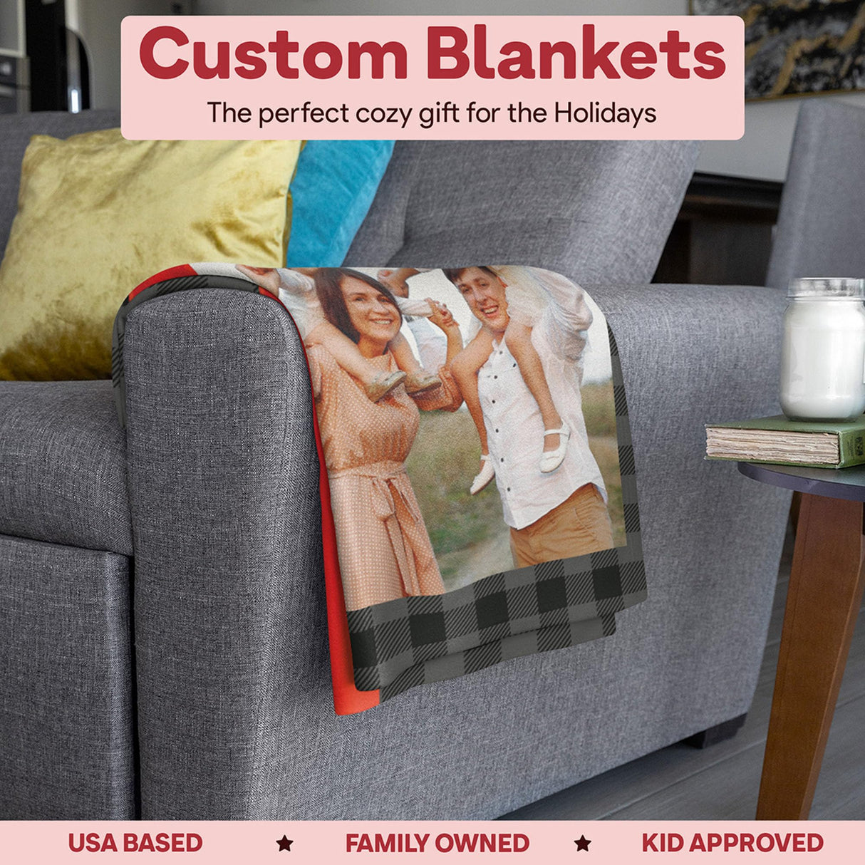 Custom Christmas Blankets - Family Photo Christmas Throw Blanket for Couch - Cozy Christmas Decor - Soft & Warm Fleece Picture Blankets - Personalized Gifts (Sherpa - 50x60)