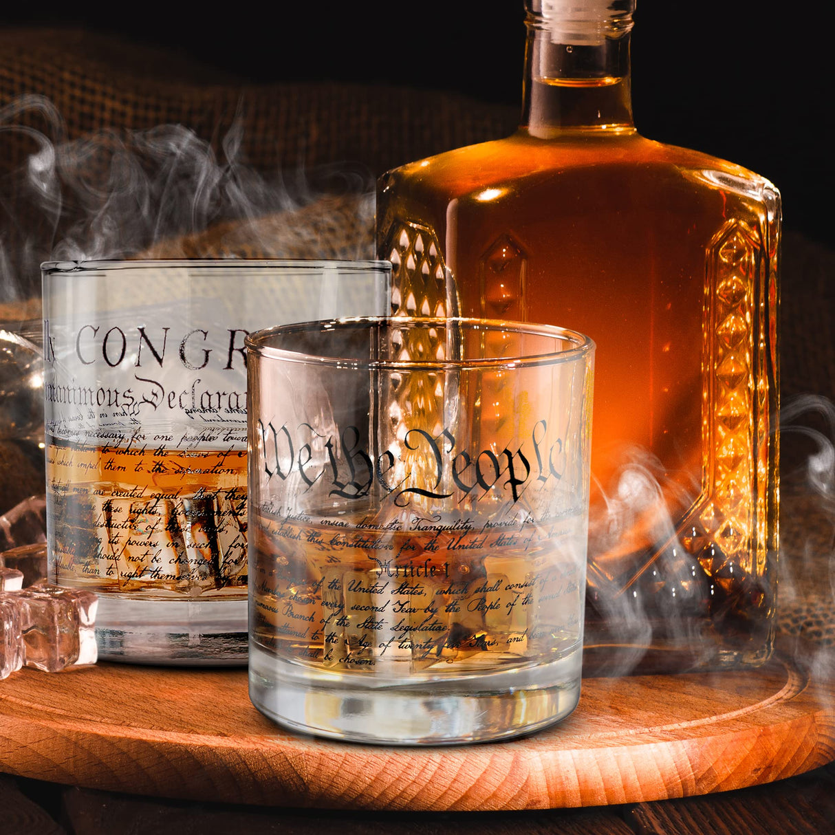 Lucky Shot - Constitution and Declaration of the Independence Whiskey Glass | United States Constitution & We The People | Old Fashioned Rocks Glasses -Set of 2 (11 oz)