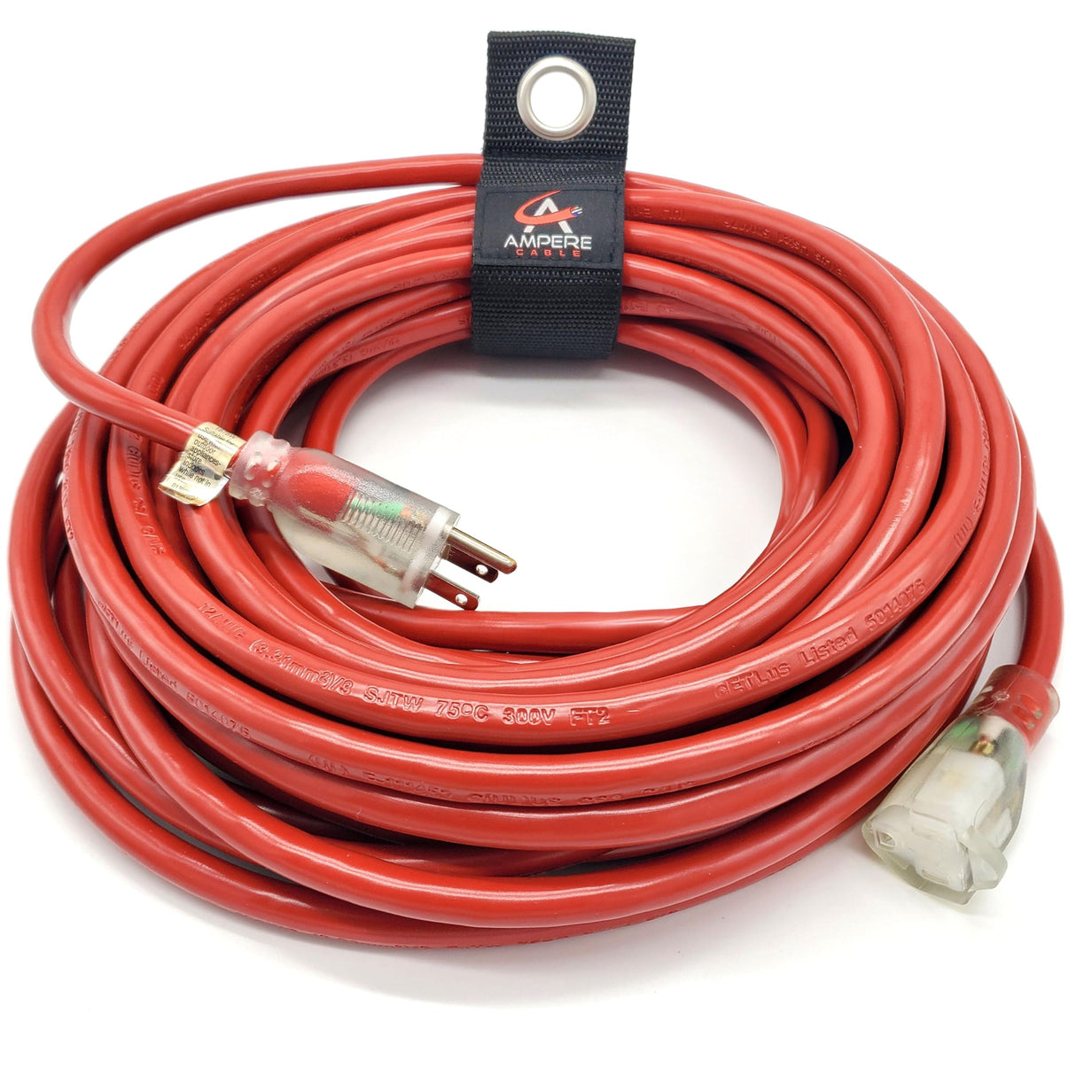 50 ft - 14 Gauge Extension Cord Outdoor - Made in USA - Lighted on Both Ends - Red Outdoor Extension Cord Waterproof by Anthem Cable - Heavy Duty Extension Cord 50 ft 15 Amp Extension Cord