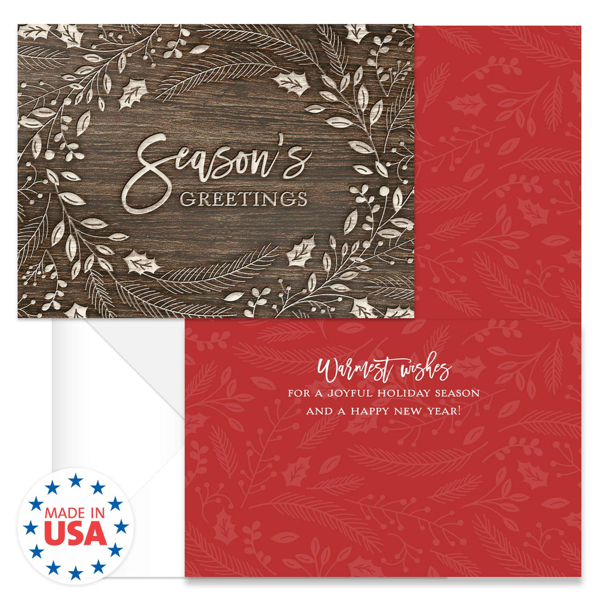 Painted Kraft Style Holiday Cards / 24 Modern Christmas Note Cards With White Envelopes / 4 5/8" x 6 1/4" Illustrated Faux Kraft Greeting Cards / 6 Cheery Winter Designs/Made In The USA