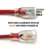 50 ft - 14 Gauge Extension Cord Outdoor - Made in USA - Lighted on Both Ends - Red Outdoor Extension Cord Waterproof by Anthem Cable - Heavy Duty Extension Cord 50 ft 15 Amp Extension Cord