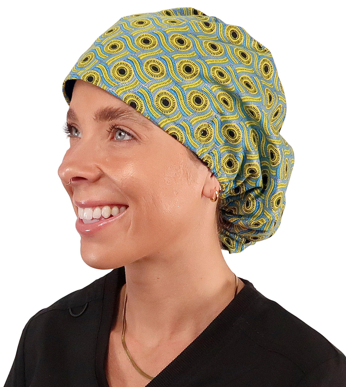Sparkling EARTH Riley Medical Scrub Caps with Flat Front and Roomy Back - Adjustable Cord Lock Closure - Made in The USA!