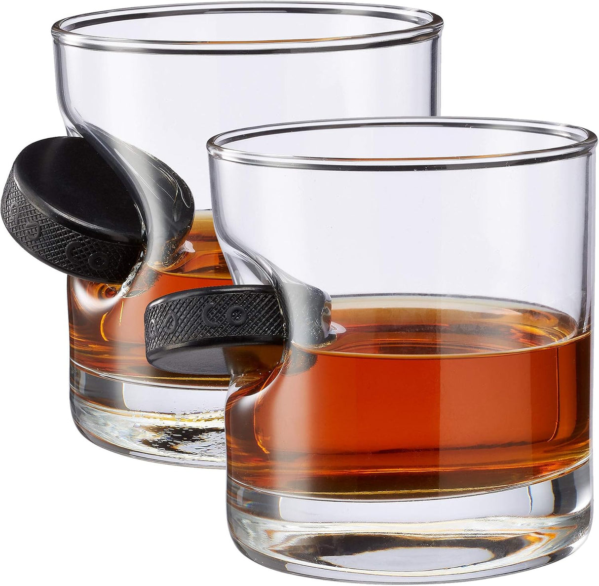 BenShot Rocks Glasses with Hockey Puck Embedded - 11oz | Made in the USA [Set of 2]