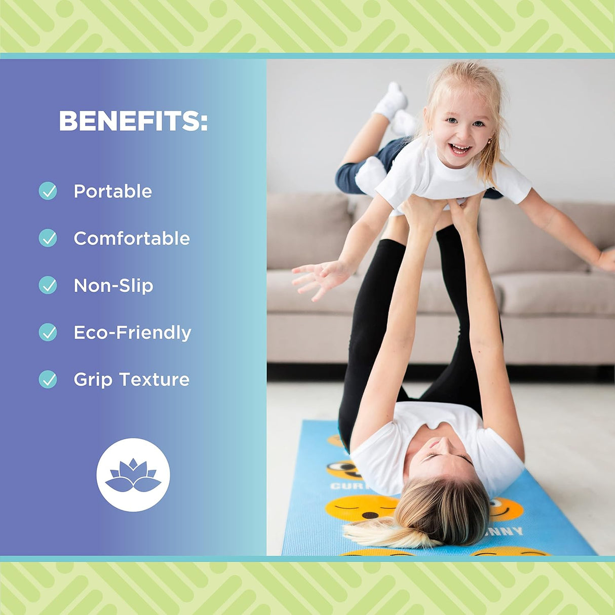 Bean Products Kids Size Sticky Yoga Mat | 3mm Thick (⅛”) x 60” L x 24” W | Non-Toxic SGS Certified | Non-Skid & Non-Slip Eco-Friendly Exercise or Playtime Mat | Fun Colors & Designs | Panda, Raspberry