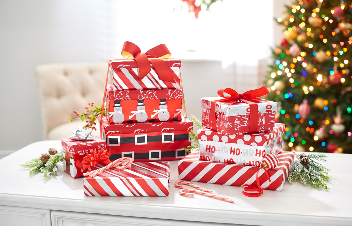 American Greetings 120 sq. ft. Pink Christmas Wrapping Paper Set, Red and Pink (4 Rolls 30 in. x 12 ft., 7 Bows, 30 Gift Tags)