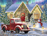 Springbok Christmas Night Lane 500 Piece Jigsaw Puzzle- Perfect for Holiday Family Game Nights- Multicolor Winter Scene with Snowman and Classic Red Truck