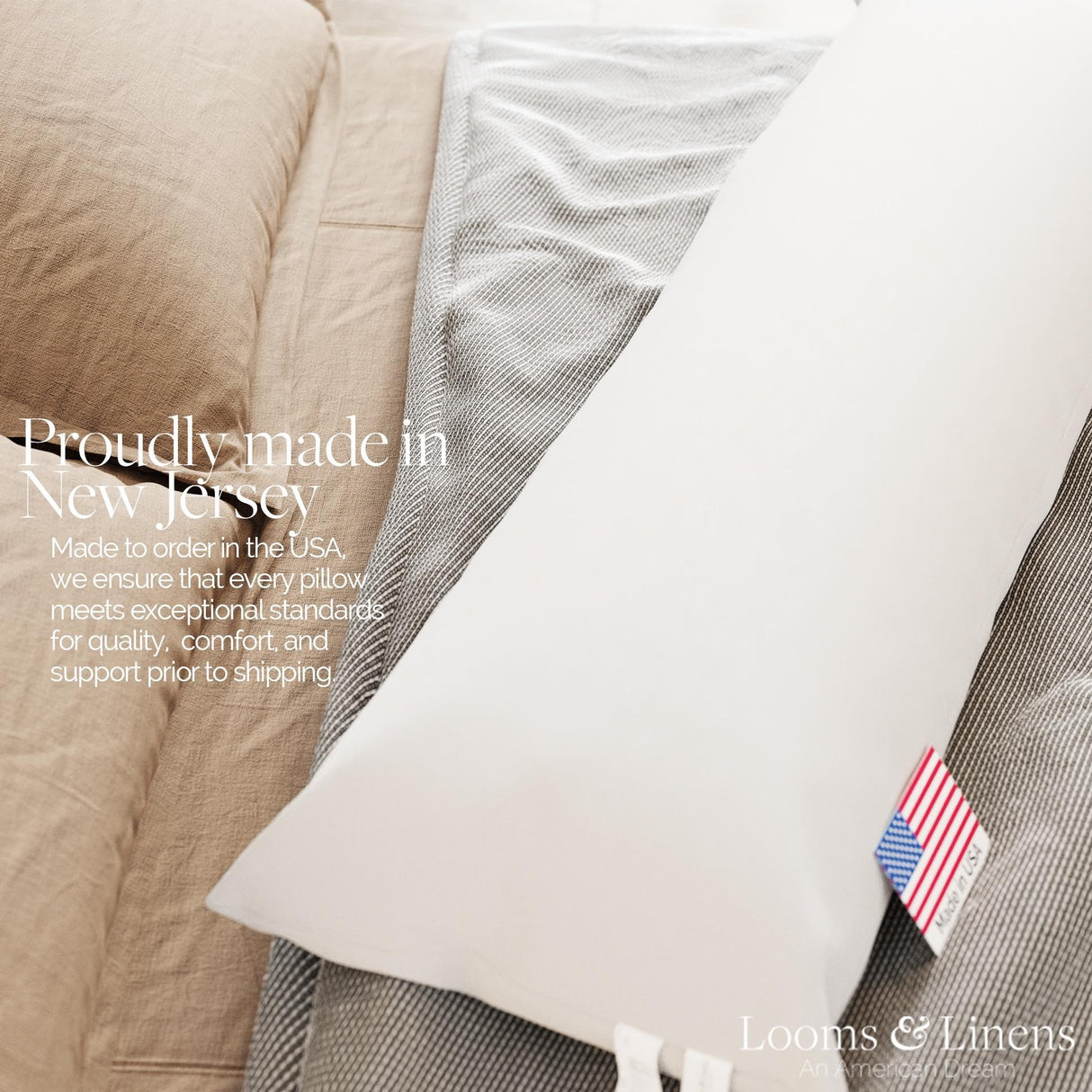 Looms & Linens 48 inch Body Pillow Insert Long Body Pillows for Adults and Elderly for Side Sleeper USA Made 1 Pack - Full Body Pillow an American Dream