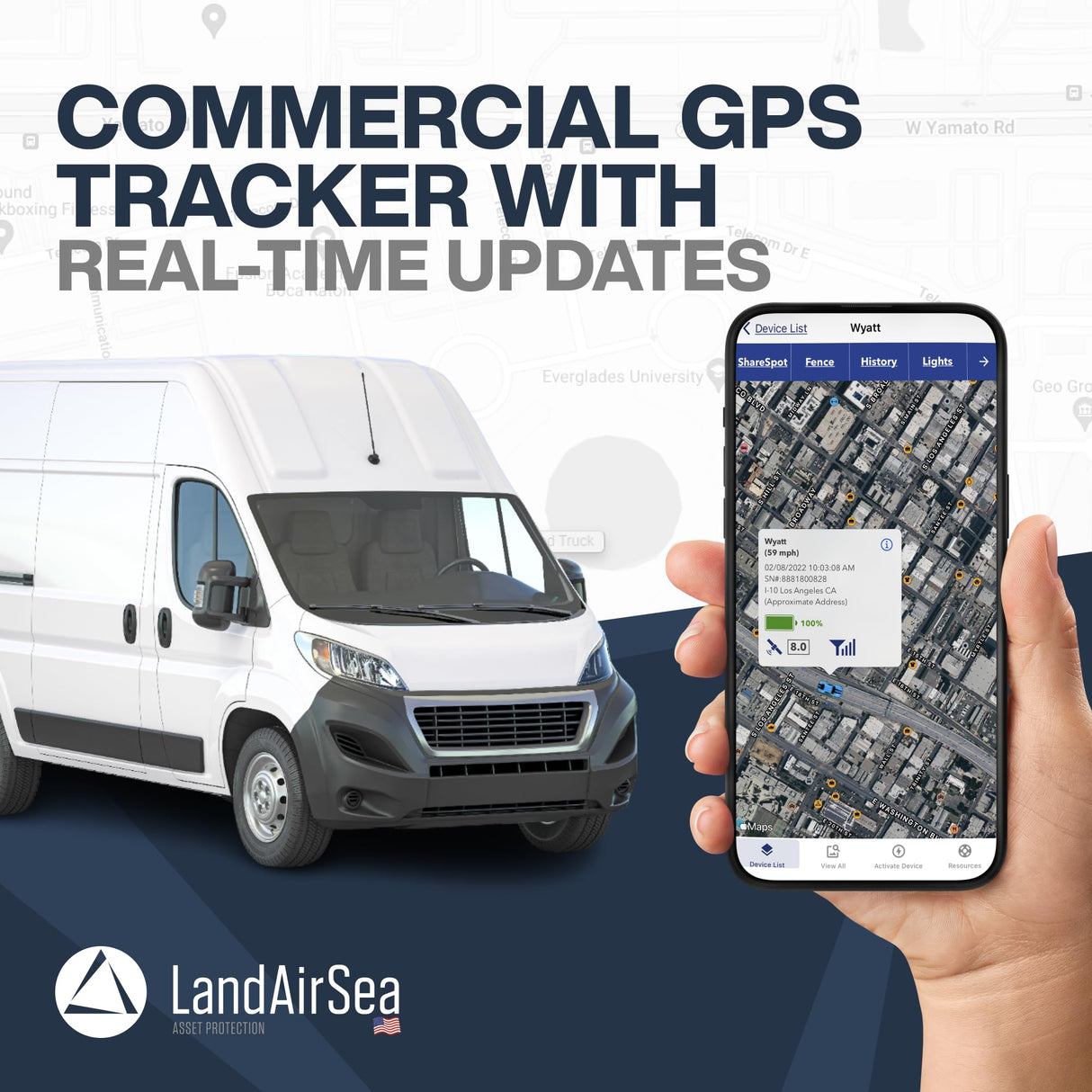 LandAirSea 54 GPS Tracker - Made in the USA from Domestic & Imported Parts. Long Battery, Magnetic, Waterproof, Global Tracking. Subscription Required