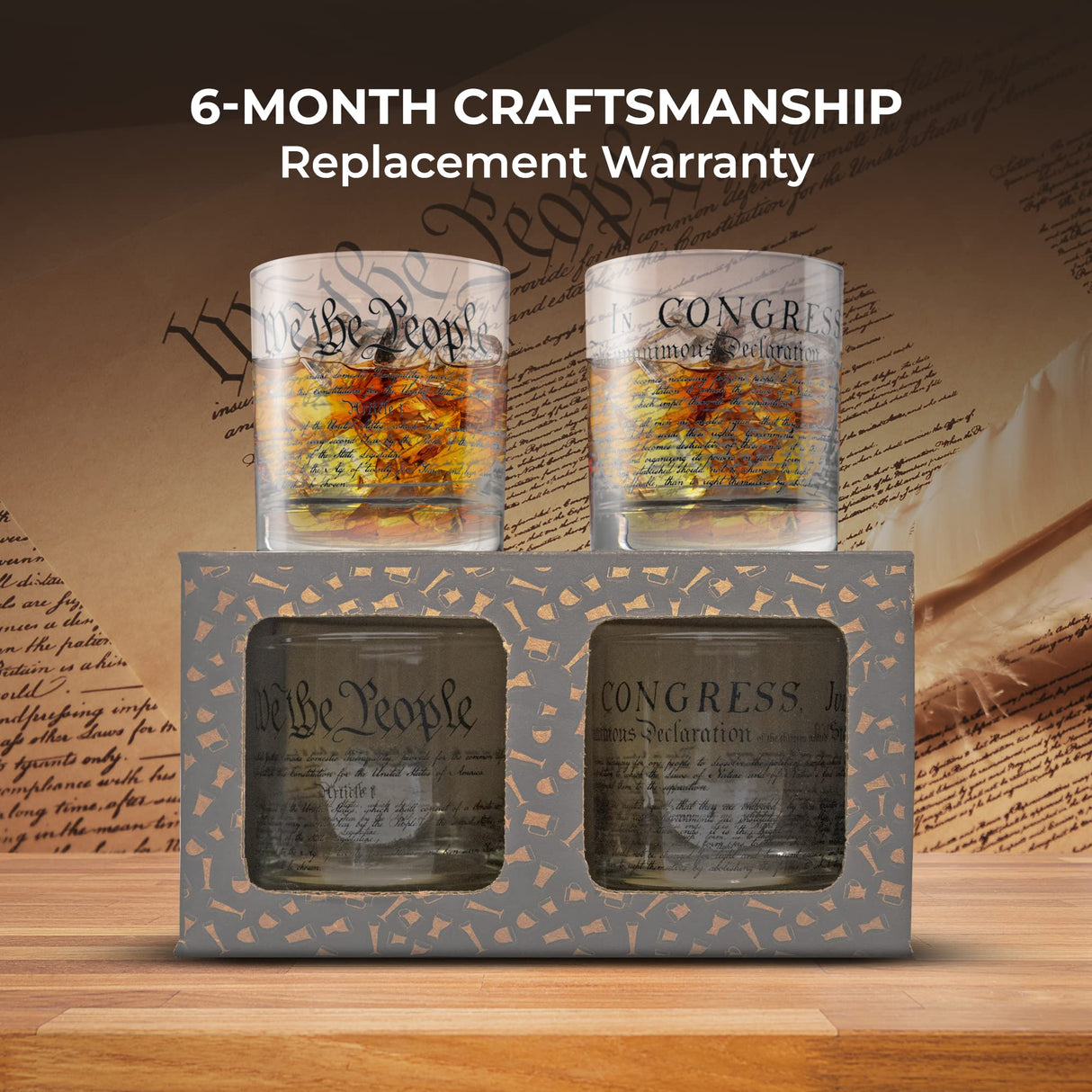 Lucky Shot - Constitution and Declaration of the Independence Whiskey Glass | United States Constitution & We The People | Old Fashioned Rocks Glasses -Set of 2 (11 oz)