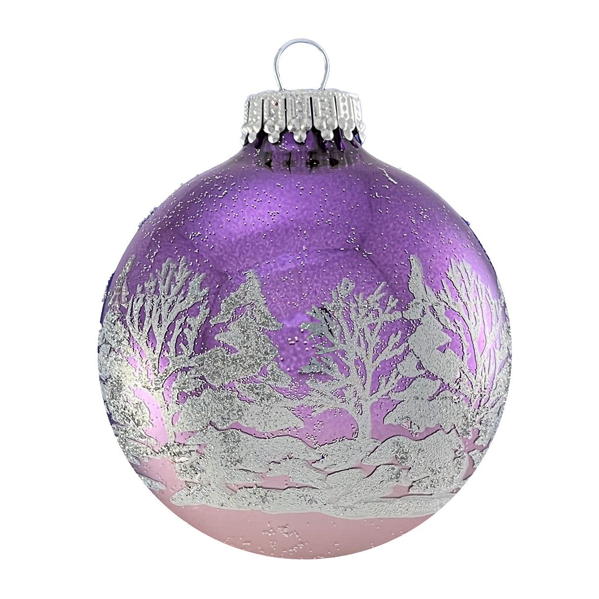 Glass Christmas Tree Ornaments - 67mm/2.625" [4 Pieces] Decorated Balls from Christmas by Krebs Seamless Hanging Holiday Decor (Frost with Blue & Silver Bethlehem Scene)