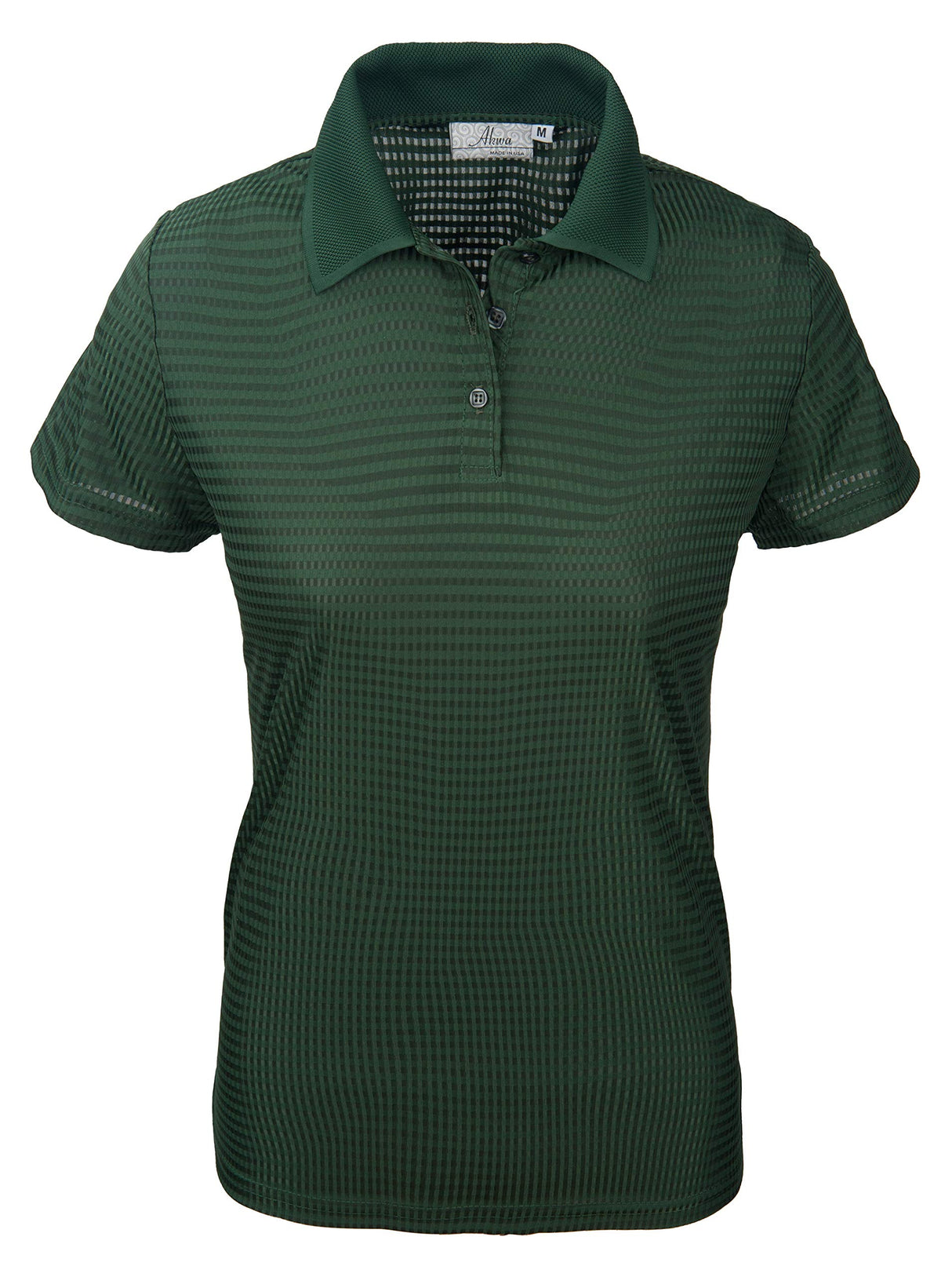 Akwa Made in USA Women's Dry Wicking Polo Shirt with Check Pattern and No-Curl Collar