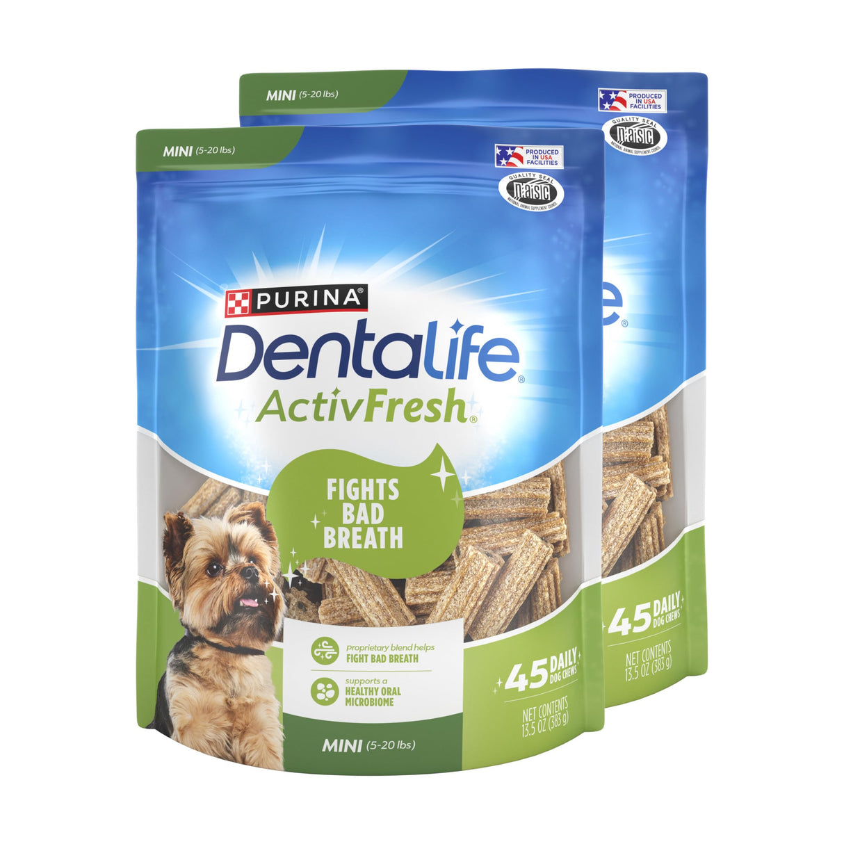 Purina DentaLife ActivFresh Chicken Flavor Toy Breed Adult Dog Dental Chews – Multipack 13.5 oz (2) - (70ct) - 45 ct. Pouch