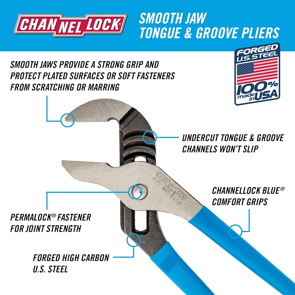 Channellock 415 10-Inch Smooth Jaw Tongue