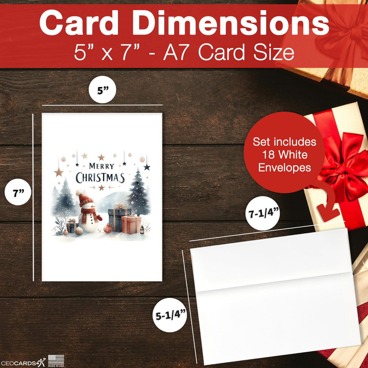 Merry Christmas Cards for Business & Family (Variety Pack 4 Seasonal Designs) Bulk Greeting Card Set Pack of 20 Holiday Cards with Envelopes (5x7 inch - A7) Office, Work, Employees & Clients VP2404