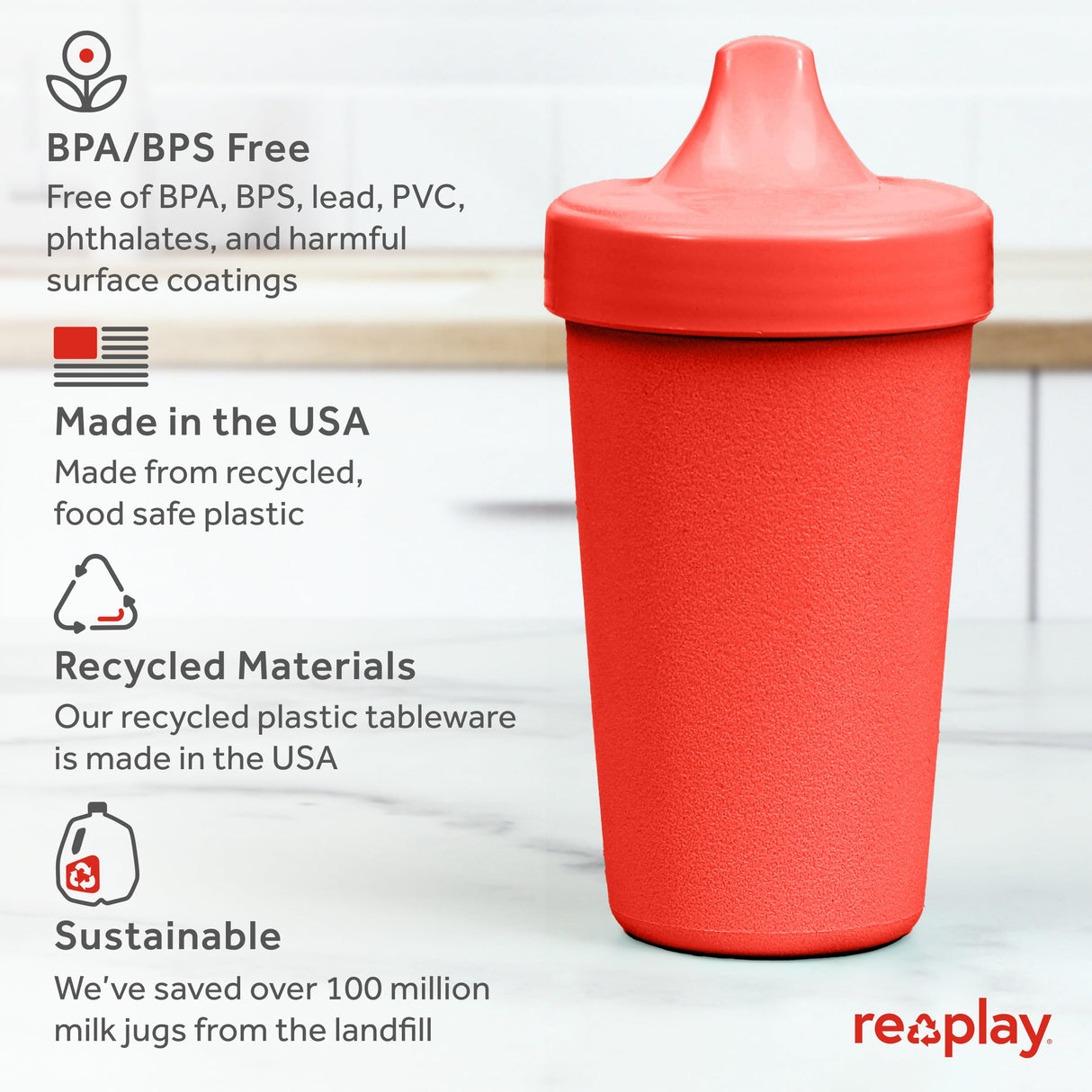 Re-Play Made in USA 10 Oz. Sippy Cups for Toddlers, Pack of 4 - Reusable Spill Proof Cups for Kids, Dishwasher/Microwave Safe - Hard Spout Sippy Cups for Toddlers 3.13" x 6.25", Desert Roses