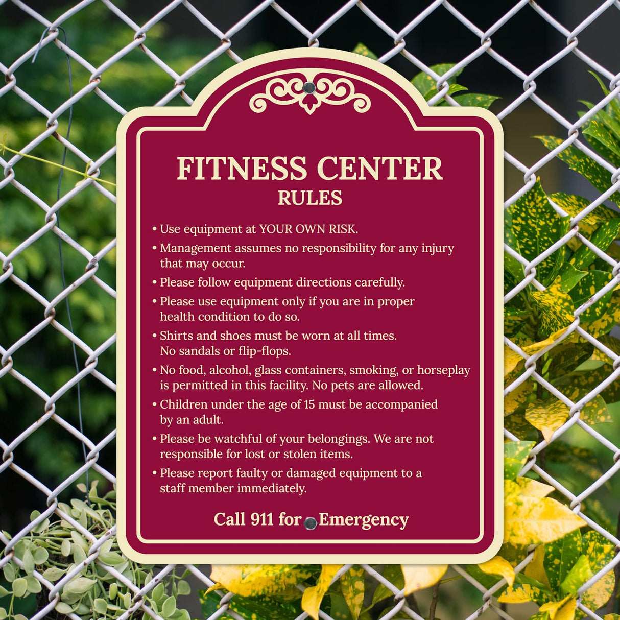 Sigo Signs, Fitness Center Rules Use Equipment at Your Own Risk Décor Sign, Green Light, 12x18 Inches, ACM, Fade Resistant, Made in USA