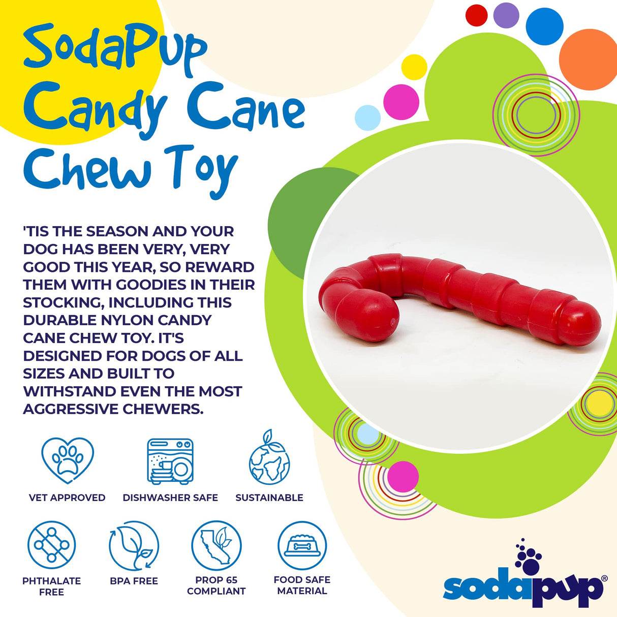 SodaPup Hot Dog – Durable Dog Chew Toy Made in USA from Non-Toxic, Pet Safe, Food Safe Nylon Material for Mental Stimulation, Clean Teeth, Fresh Breath, Problem Chewing, Calming Nerves, & More