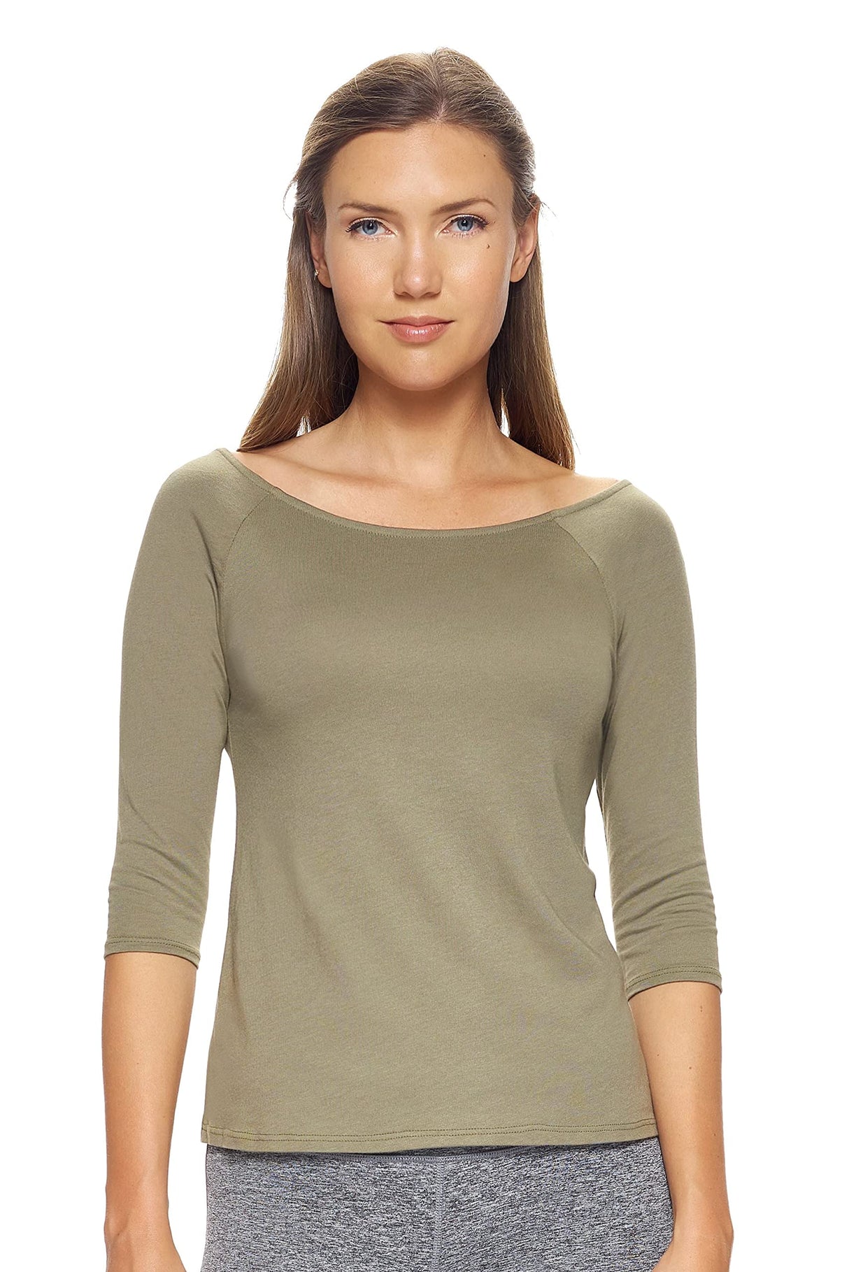 Expert Brand USA-Made Women's MoCA Cotton Blend 3/4 Sleeve Cross Back Shirt