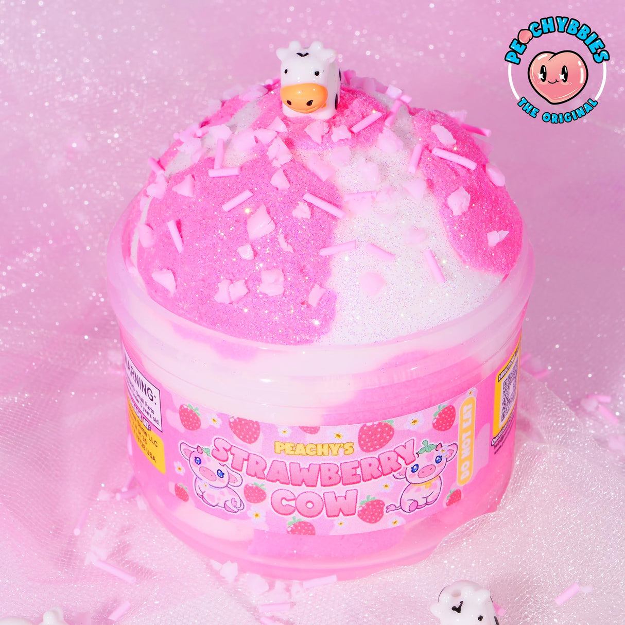 Slime Strawberry Cow Cloud Slime, Made in USA Premium Slime, 100% Authentic Peachybbies, 7 oz., Scented Slime for Kids from The Original Peachybbies Slime Shop, ASMR, Limited Edition
