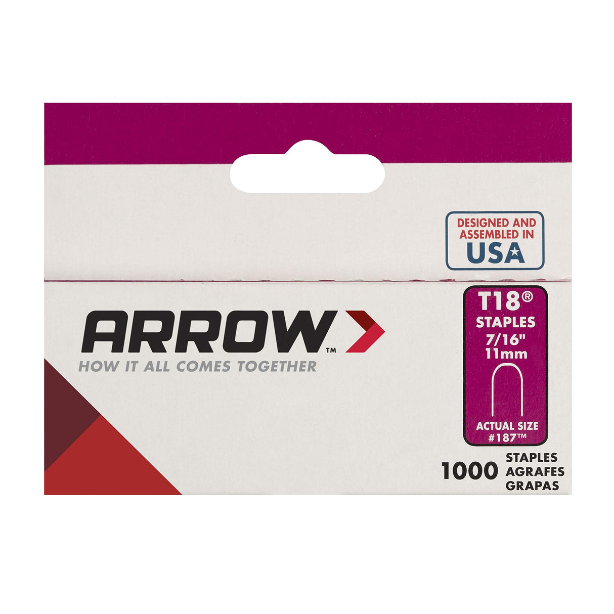 Arrow 186 T18 3/8-Inch Leg Length, 3/16-Inch Crown Size, Staples 1,000 Count, Made in the USA