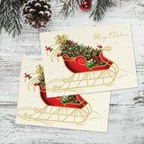 Masterpiece Sparkling Santa Christmas Cards / 16 Festive Holiday Cards Set With White Envelopes / 5 5/8" x 7 7/8" Winter Gold Foil Greeting Cards With Inside Verse/Made In The USA