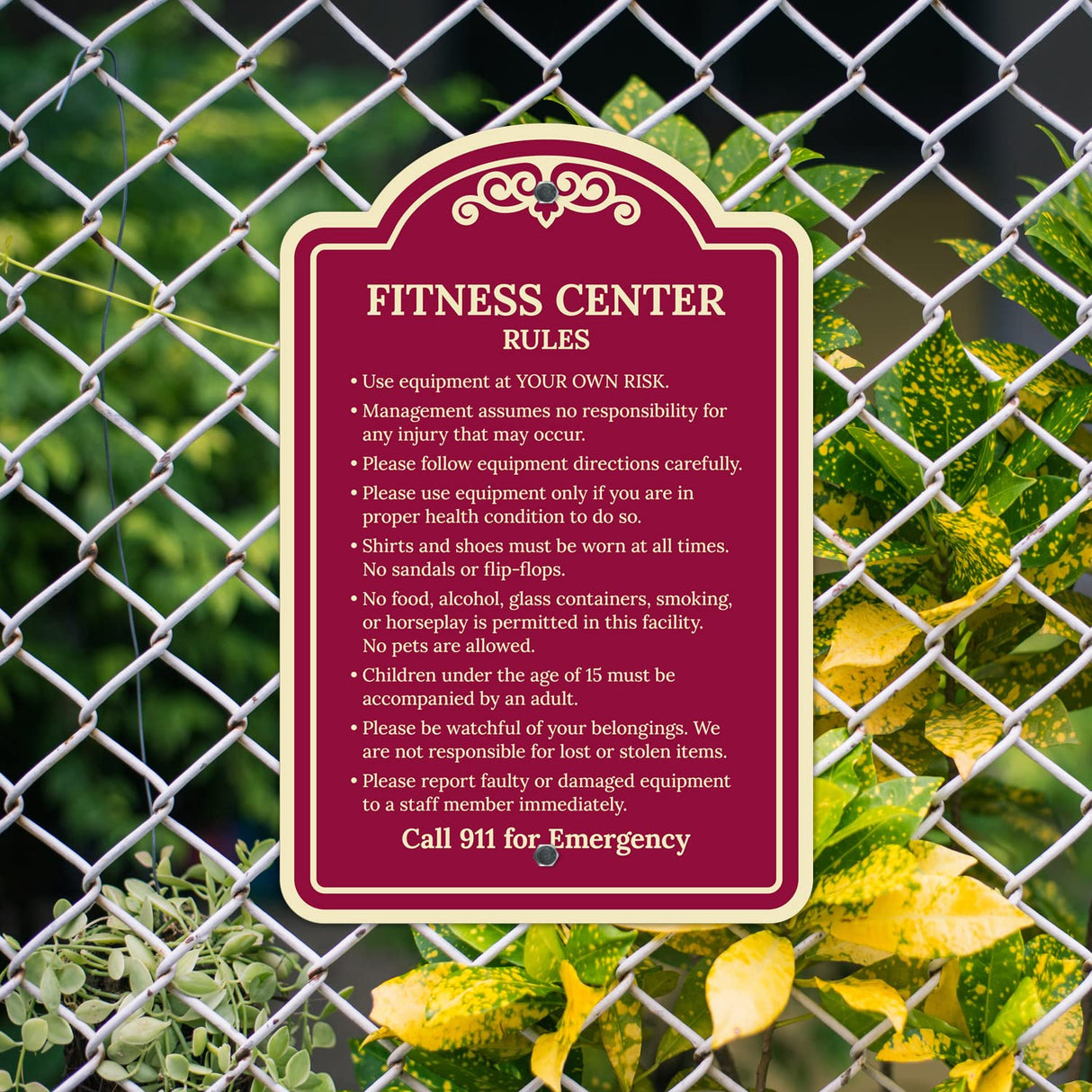 Sigo Signs, Fitness Center Rules Use Equipment at Your Own Risk Décor Sign, Green Light, 12x18 Inches, ACM, Fade Resistant, Made in USA