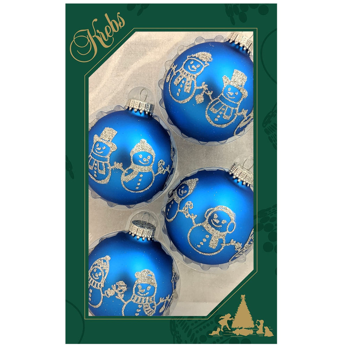 Glass Christmas Tree Ornaments - 67mm/2.625" [4 Pieces] Decorated Balls from Christmas by Krebs Seamless Hanging Holiday Decor (Frost with Blue & Silver Bethlehem Scene)