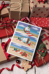 Stonehouse Collection | Funny Melting Snowman on Beach Holiday Card | 18 Beach Christmas Cards & Envelopes | USA Made