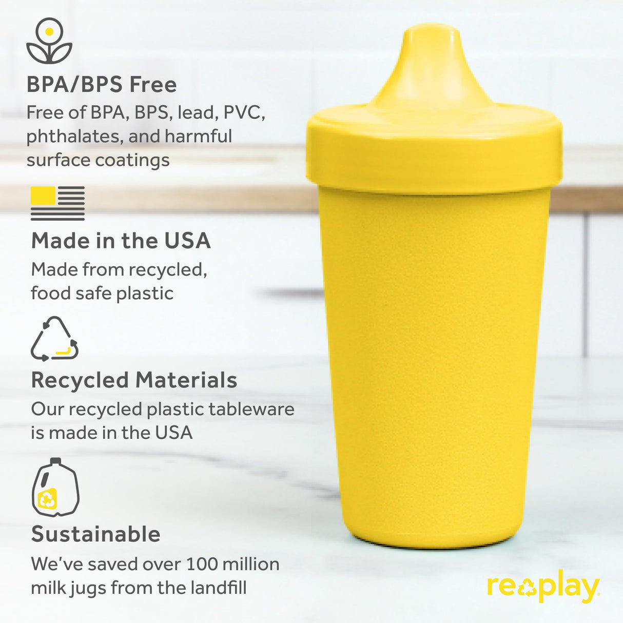Re-Play Made in USA 10 Oz. Sippy Cups for Toddlers, Pack of 4 - Reusable Spill Proof Cups for Kids, Dishwasher/Microwave Safe - Hard Spout Sippy Cups for Toddlers 3.13" x 6.25", Desert Roses
