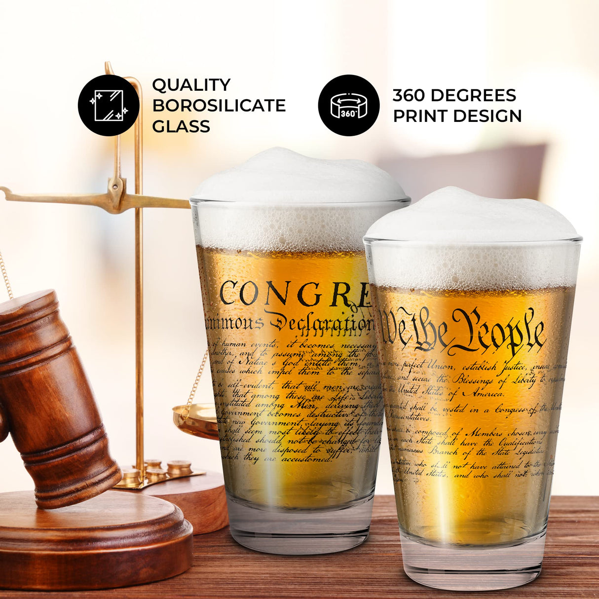 Lucky Shot - Constitution and Declaration of the Independence Whiskey Glass | United States Constitution & We The People | Old Fashioned Rocks Glasses -Set of 2 (11 oz)
