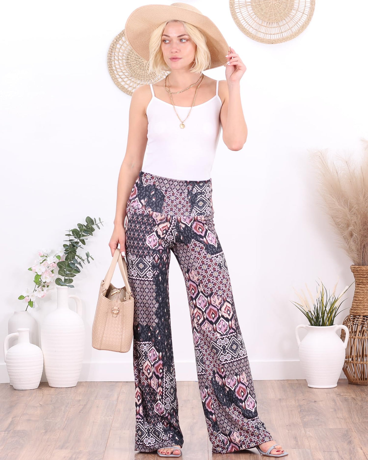 Popana Palazzo Pants for Women Casual Summer Wide Leg Beach Pants Plus Size Made in USA