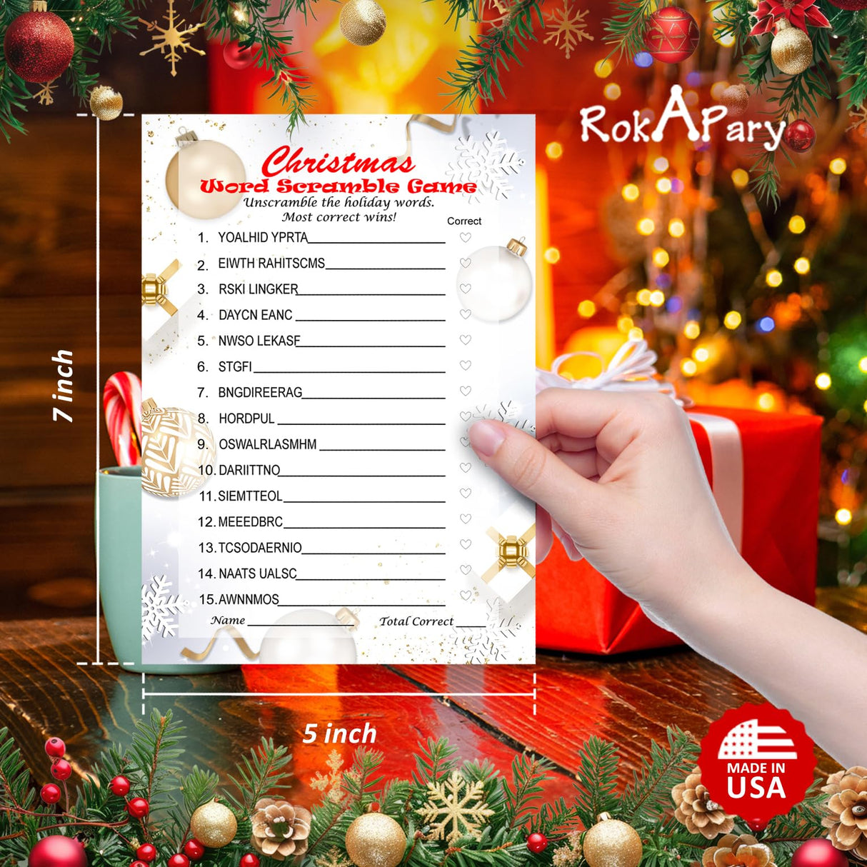 Christmas Word Scramble Game, Christmas Holiday Party Ideas, Play Pack of 30 Cards 5”x7”. Made in USA