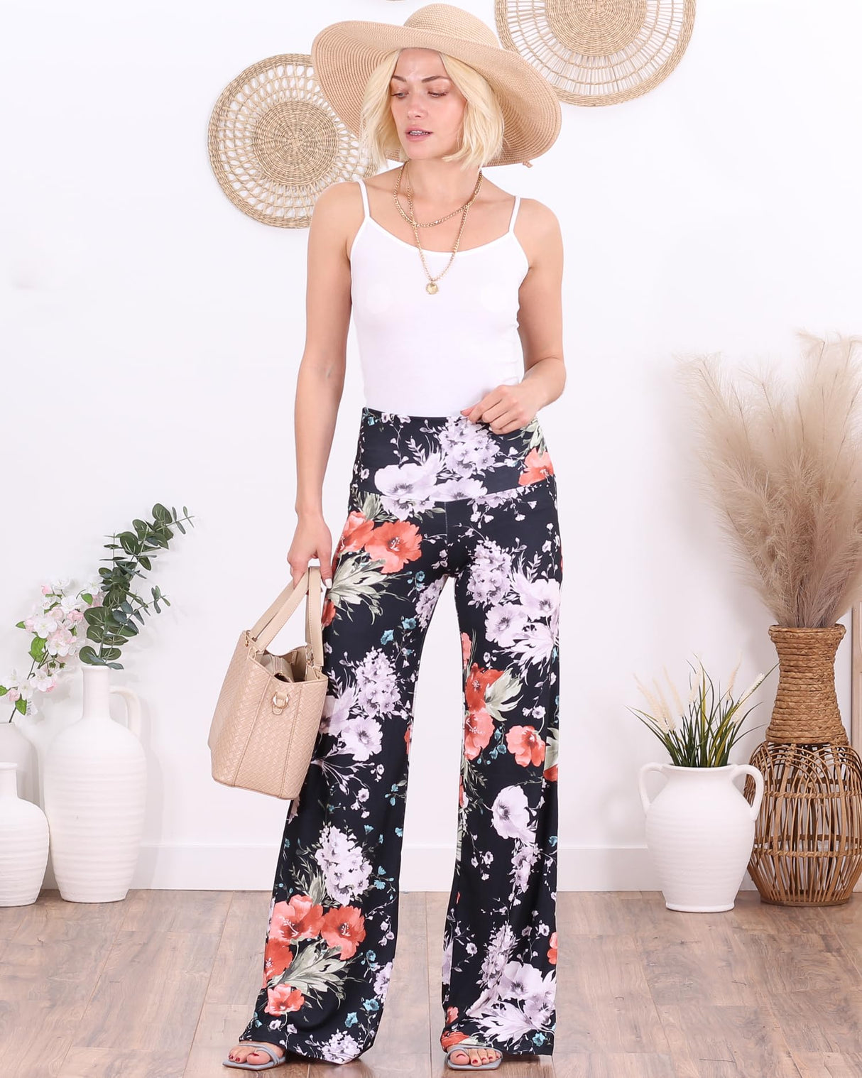 Popana Palazzo Pants for Women Casual Summer Wide Leg Beach Pants Plus Size Made in USA