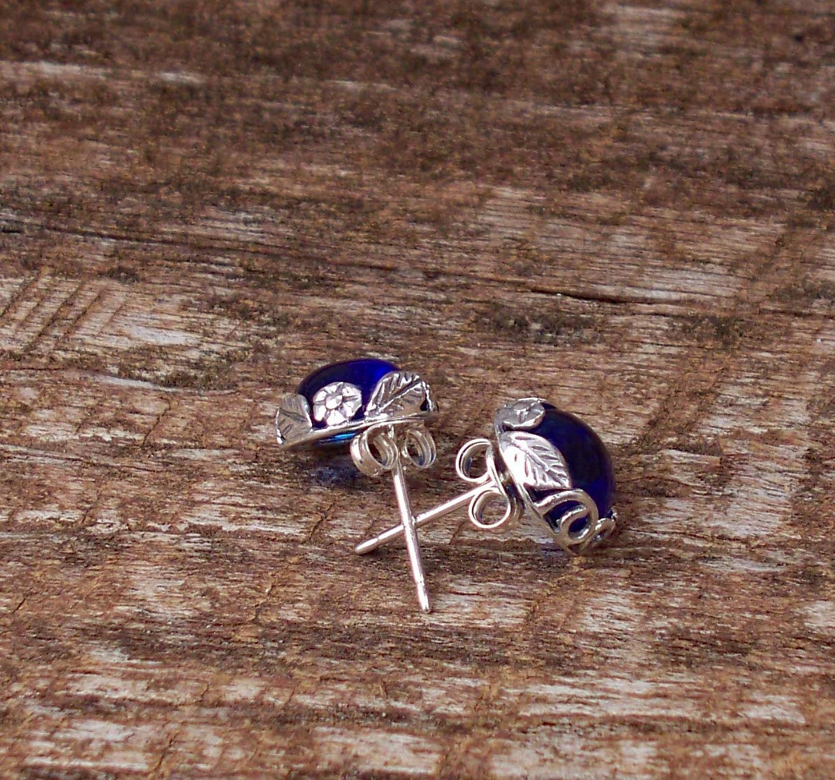 Recycled Vintage Sterling Silver Botanical Collection Stud Earrings (Mason Jar (Aqua))