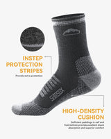 SAMSOX 2 Pack Merino Wool Hiking Socks, Made in USA, Moisture Wicking Cushion Socks for Men & Women (Charleston Micro Crew)