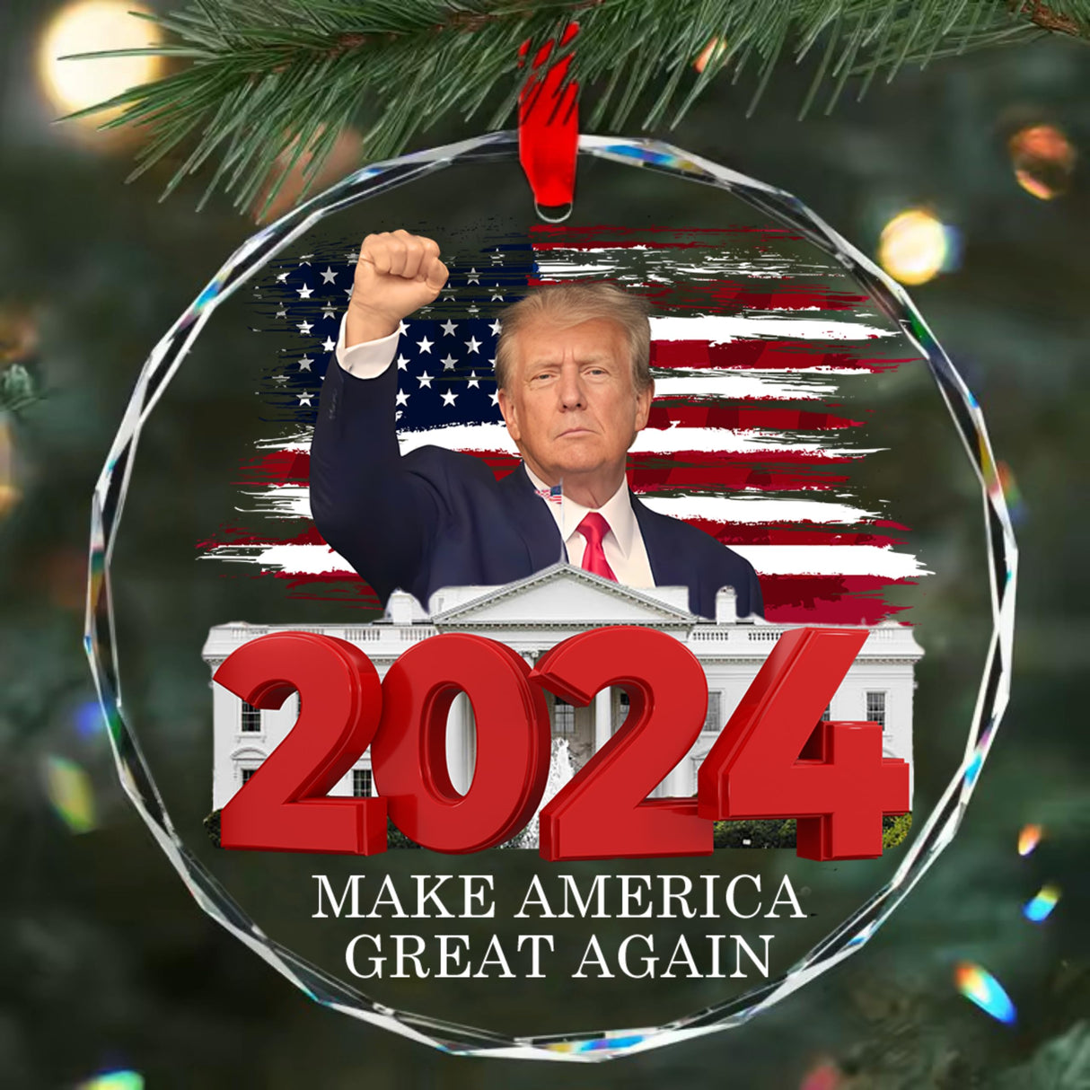 Trump Christmas Ornaments 2024 - Donald Trump Ornament - Glass Christmas Tree Decoration - 45-47 Make America Great Again Hat President Donald Trump Merchandise MAGA Supporters (White)