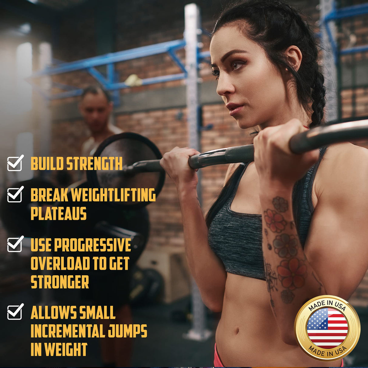 Micro Gainz Standard 1-Inch Center Hole Yellow .50LB Fractional Weight Plates 8 Piece Set- Designed for Standard 1-Inch Barbells and Dumbbells, Made in USA