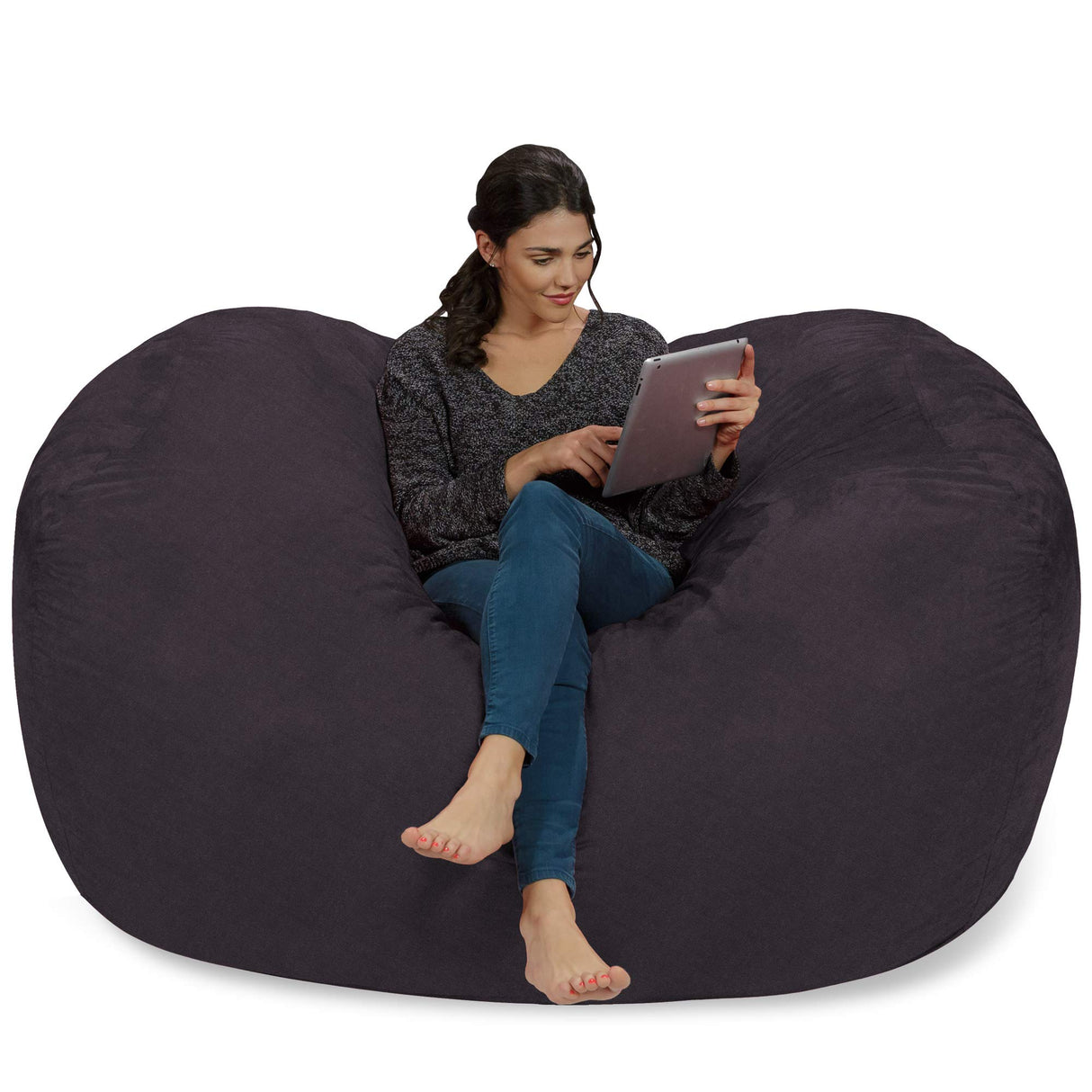 Chill Sack Bean Bag Chair: Huge 6' Memory Foam Furniture Bag and Large Lounger - Big Sofa with Soft Micro Fiber Cover - Red Furry