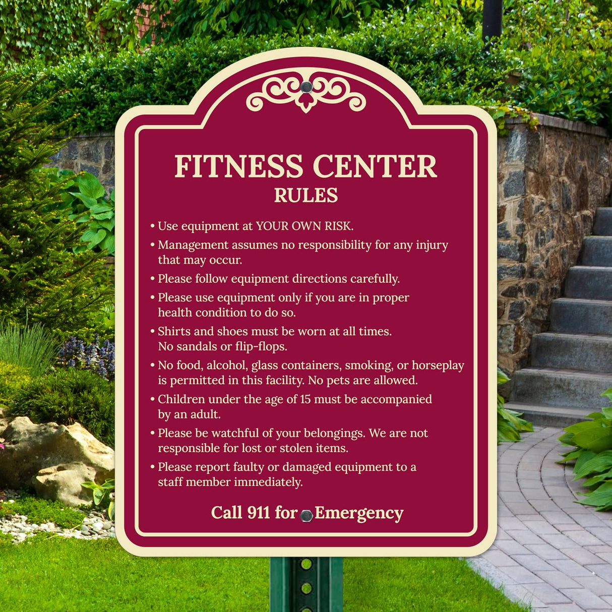 Sigo Signs, Fitness Center Rules Use Equipment at Your Own Risk Décor Sign, Green Light, 12x18 Inches, ACM, Fade Resistant, Made in USA