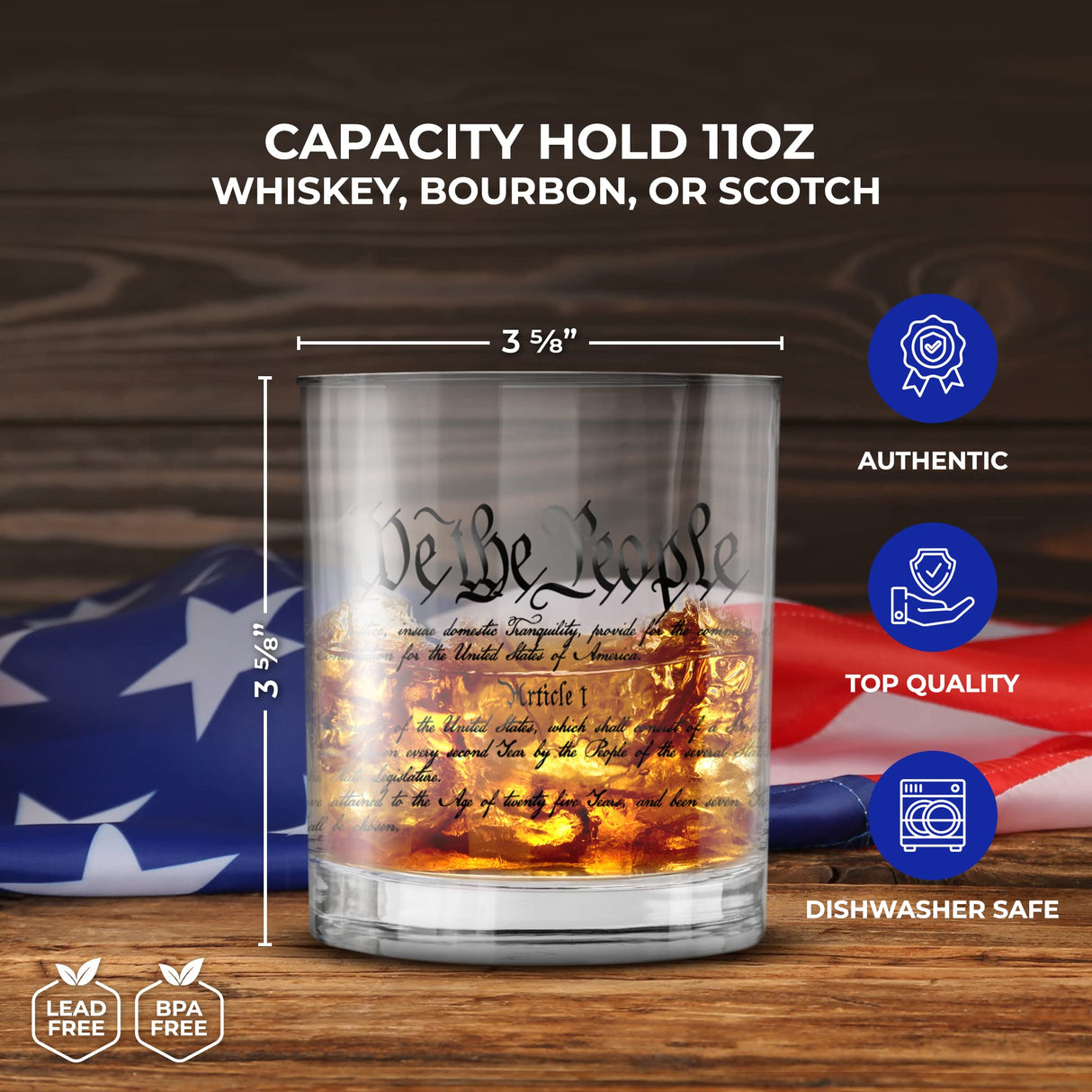 Lucky Shot - Constitution and Declaration of the Independence Whiskey Glass | United States Constitution & We The People | Old Fashioned Rocks Glasses -Set of 2 (11 oz)
