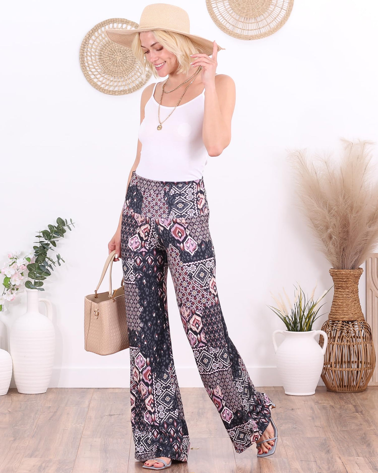 Popana Palazzo Pants for Women Casual Summer Wide Leg Beach Pants Plus Size Made in USA