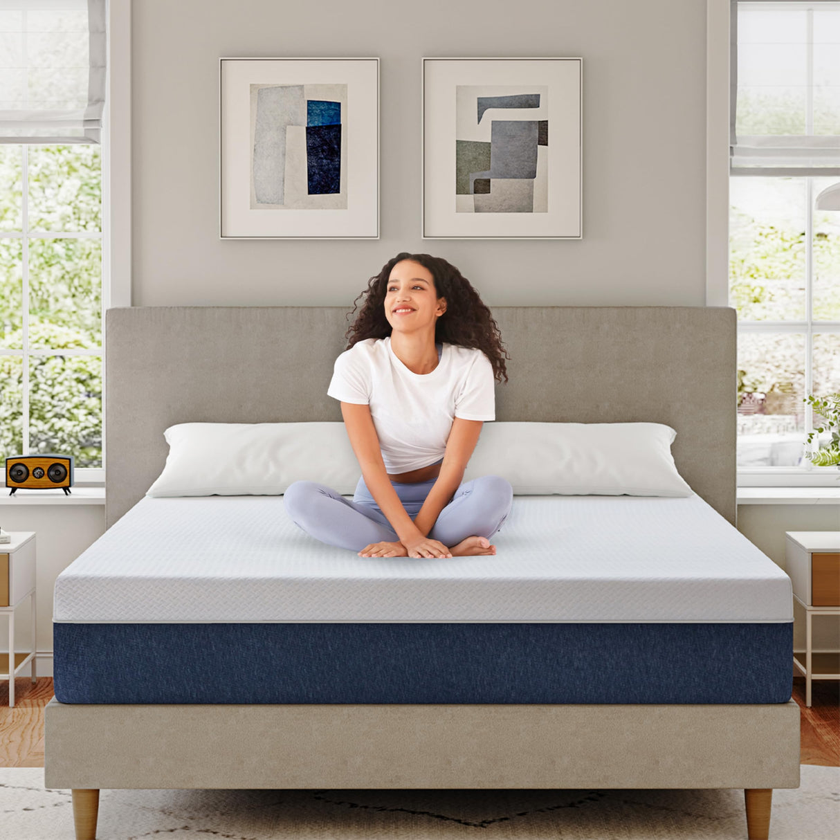 King Mattress 14 Inch, Charcoal Gel Memory Foam Mattress Bed in a Box, Back Pain Relief Mattress Made in USA, Medium Firm Mattress, CertiPUR-US Certified,76”x80”x14”, White